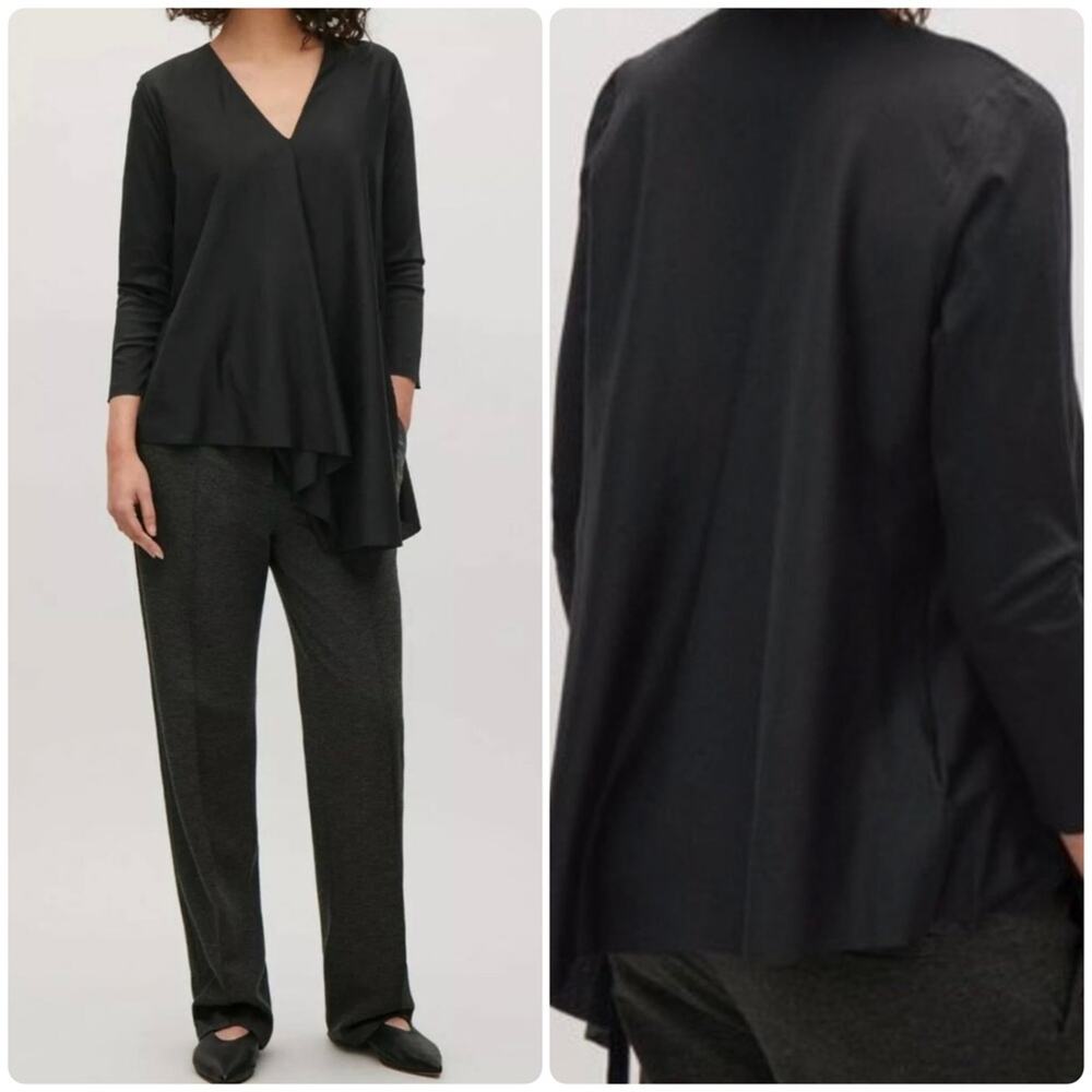 COS Asymmetric V Neck Pleat Top Black